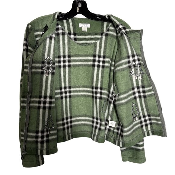 Vintage Green Plaid Fleece Jacket With Tree Embroidery By Christopher & Banks - Picture 7 of 9